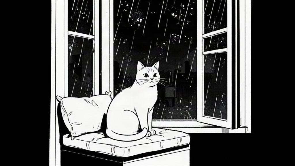 Illustration for Moss the Cat and the Rain on the Window